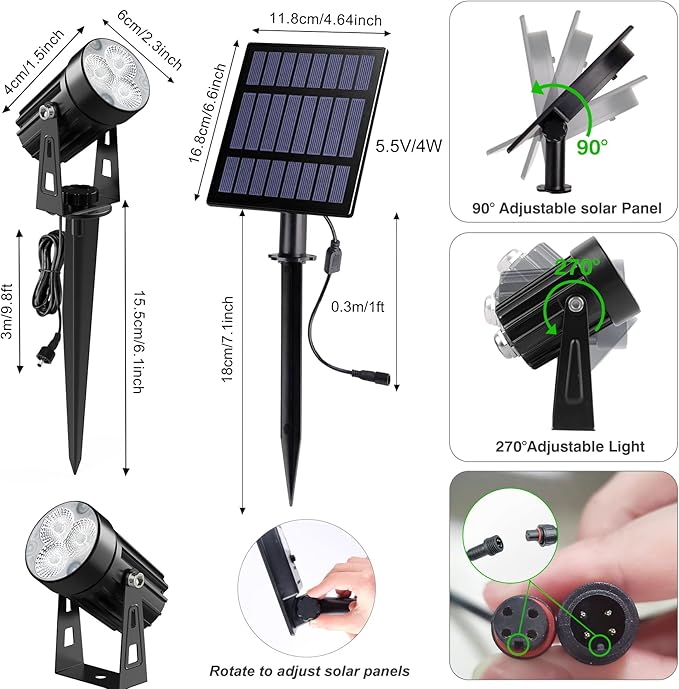 Solar Spot Lights Outdoor, 3-in-1 Garden Spotlights IP65 Waterproof 9.8ft Cable - Image 3