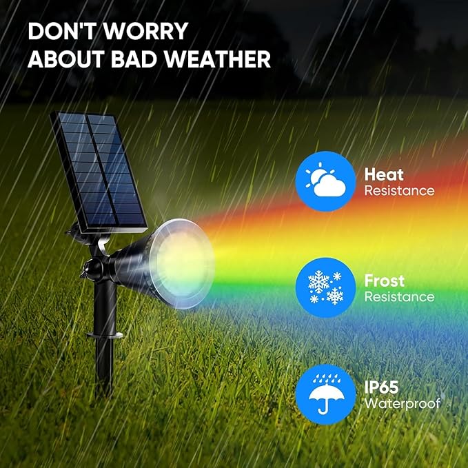 KEV Solar Spot Lights Outdoor, 18 LEDs Color Changing RGB Solar Flood Lights - Image 6