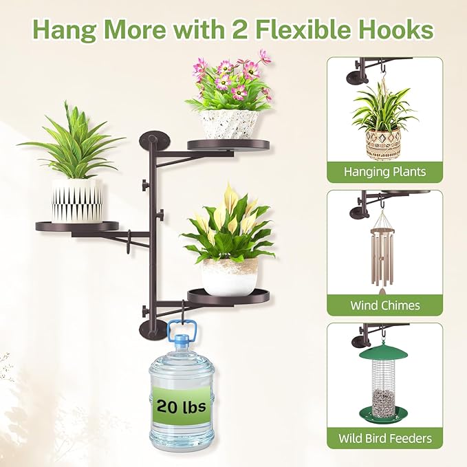 iDavosic.ly Rotating Window Plant Shelves, 3-Tier Metal Wall Stand - Image 4