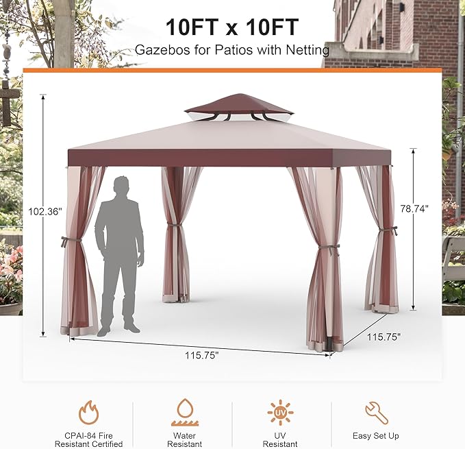 Patio Gazebo Tent Outdoor Canopy Shelter 10'x10' - Image 3