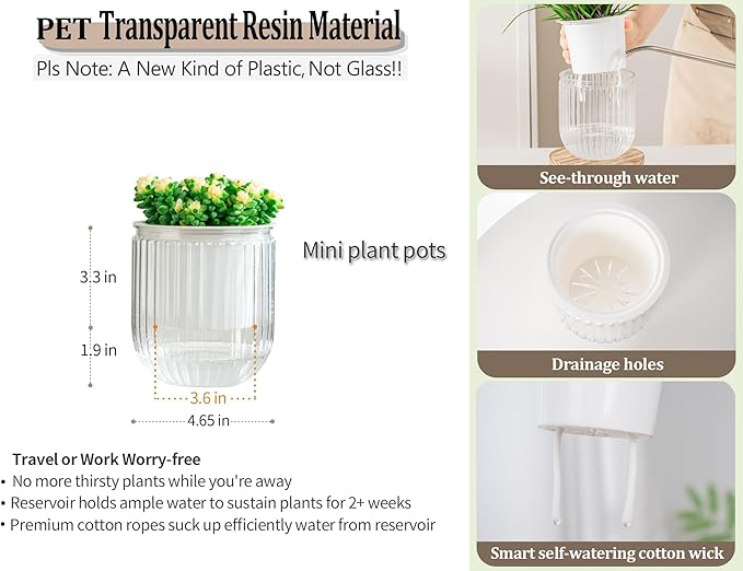 Melphoe Self Watering Pots for Indoor Plants Planter, 4.7 Inch 2 Pack Planters - Image 6