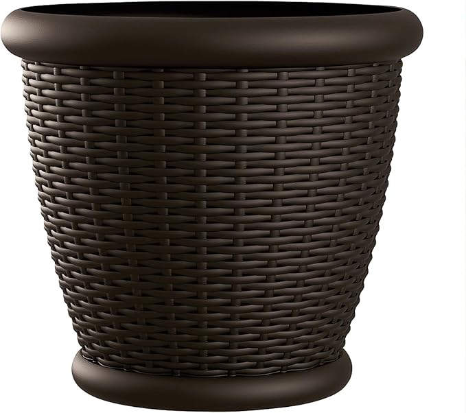 Suncast 18" Resin Indoor/Outdoor Wicker Planter, Made in the USA by Suncast