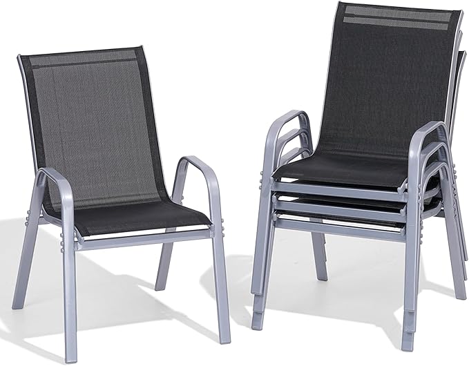 Patio Chairs Set of 4, Easily Set Up Stackable Outdoor Dining Chairs by Dovov