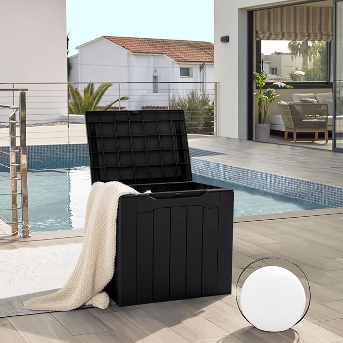 JUMMICO 31 Gallon Resin Deck Box Waterproof Indoor Outdoor Storage Boxes - Image 3