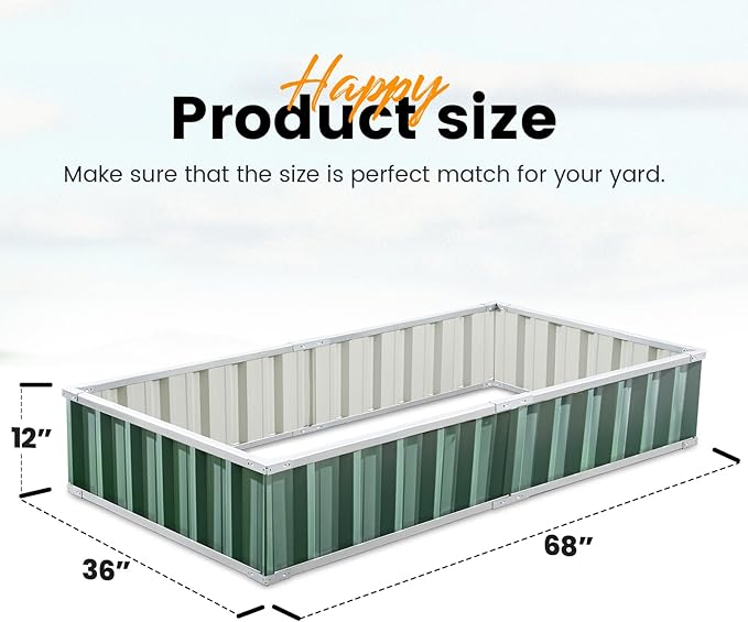 KING BIRD Raised Garden Bed 68" x 36" x 12" Galvanized Steel Metal Outdoor - Image 7