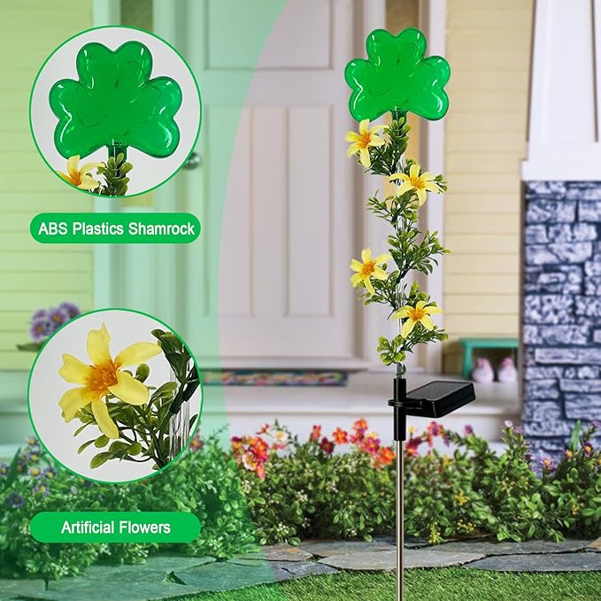 ST Patrick's Day Decorations Outdoor, 2 Pack Shamrock Solar Lights Outdoor - Image 3