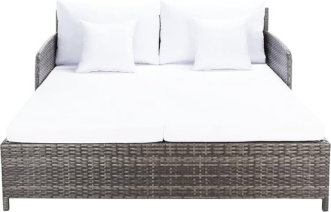Safavieh Outdoor Collection Cadeo Grey Brown/White Cushion Daybed PAT7500C by SAFAVIEH