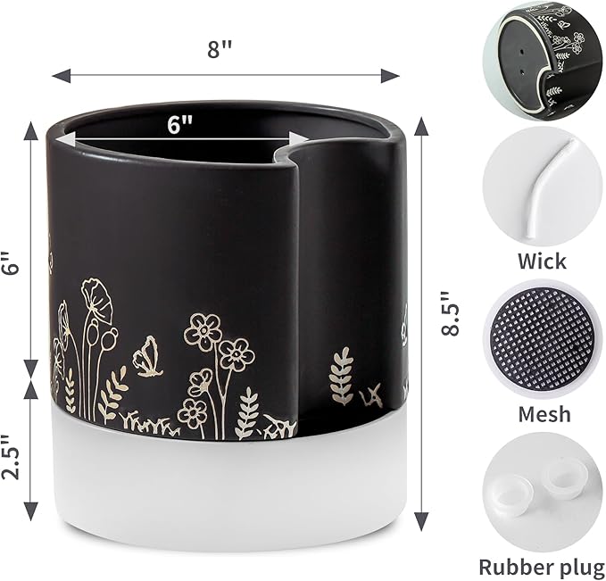 Nihow Self Watering Plant Pot: 8 Inch Ceramic Planter - Image 2