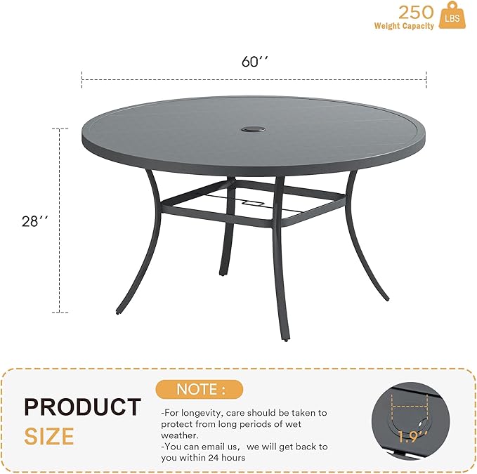 VICLLAX 60" Outdoor Round Patio Table - Image 3