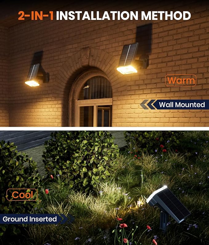 Solar Spotlights Outdoor Waterproof IP67, 4 Pack Adjustable Wall&Ground Solar - Image 7