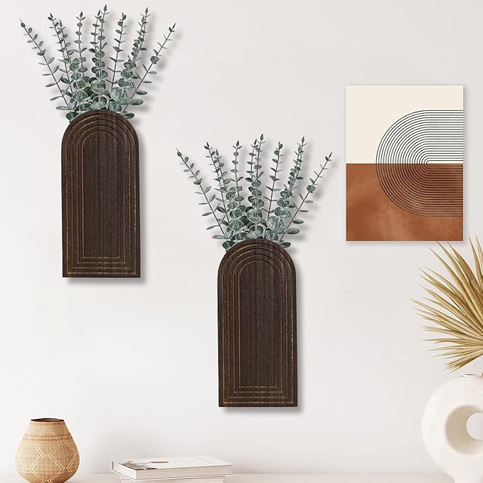 2 Pack Wooden Wall Vase Set - Image 5