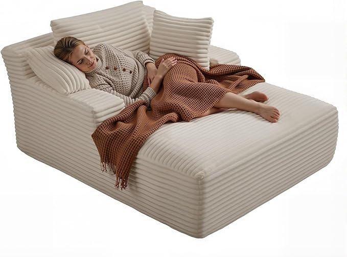 67 Inch Chaise Lounge Chair Indoor, Oversized Corduroy Upholstered Boneless - Image 8