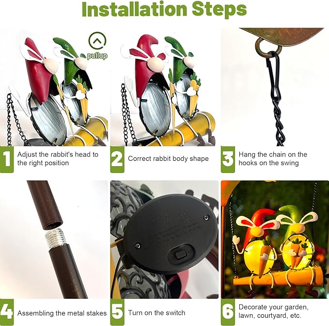 HONGLAND Outdoor Decor Solar Lights, Hanging Gnomes Swing Gardening Gifts - Image 7