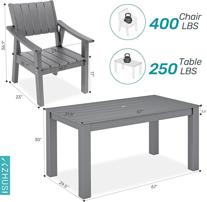 ZHUSI Patio Table and Chairs Set, Outdoor Table and Chairs, HDPE Outdoor Dining - Image 7