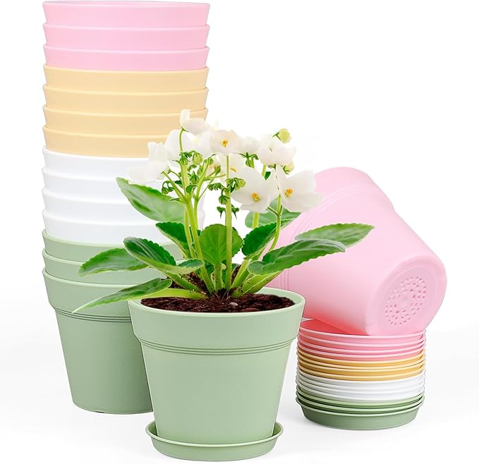6 inch Plastic Nursery Pots, 16 Pack Plant Pots by Meowell