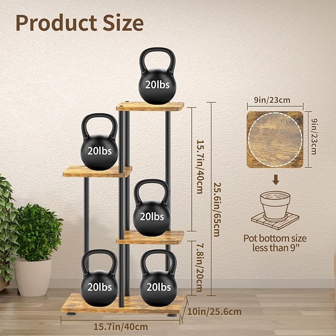 LASZOLA Black 3 Tiered Wood Plant Stand Indoor - Image 3