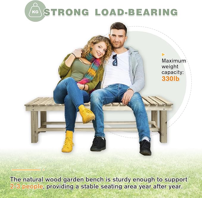 Outdoor Garden Bench, 3-Person Wood Patio Bench Weatherproof Outdoor Backless - Image 4