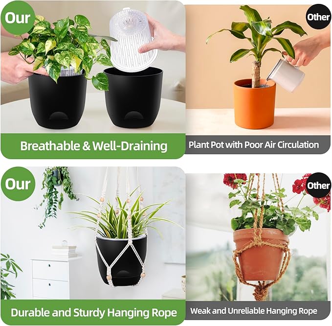2-Pack 7.1-Inch Self-Watering Hanging Planters - Image 2
