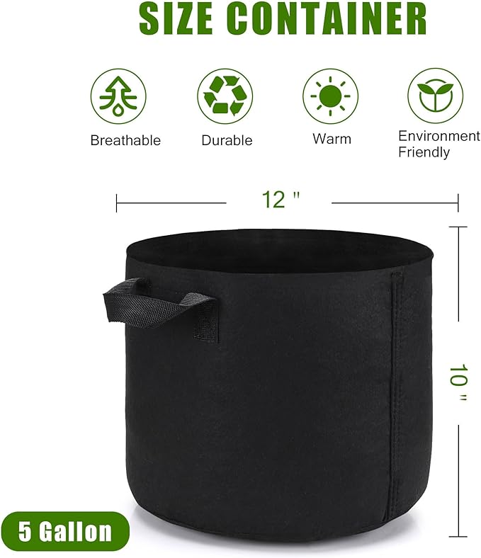 5-Pack 5 Gallon Plant Grow Bags, Heavy Duty Aeration Fabric Pots - Image 2
