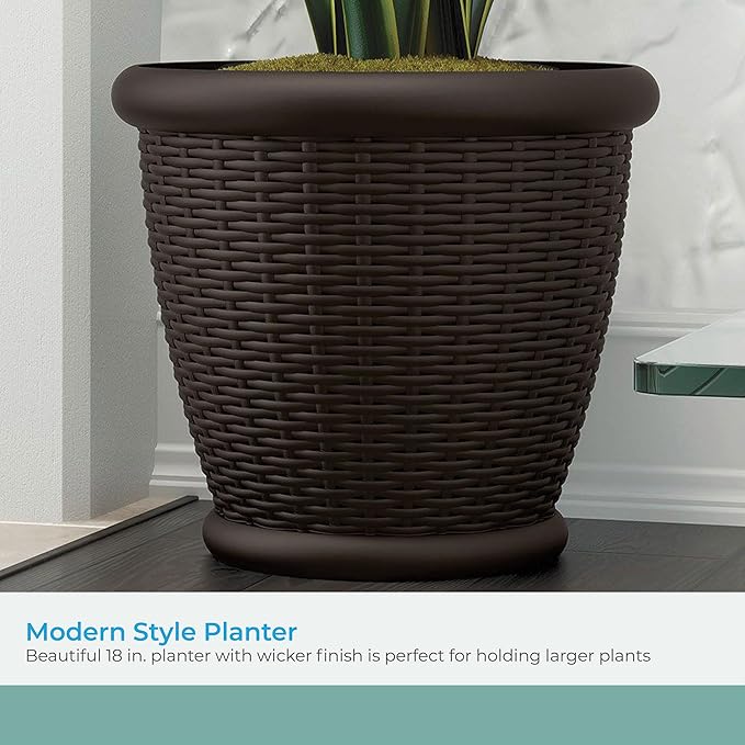 Suncast 3 Pack Wicker Planter w/Drillable Drain Holes, Decorative - Image 3