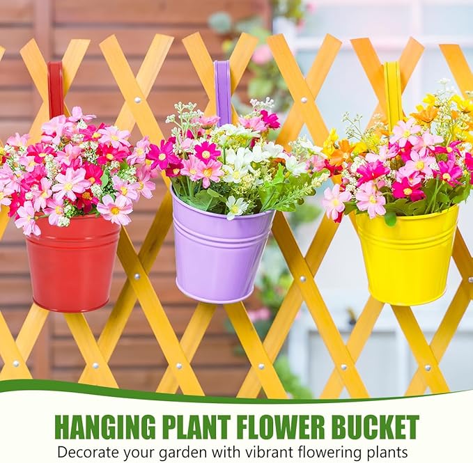 OBTANIM 12 Pack Metal Hanging Flower Pots Railing Planter Outdoor Fence Hanging - Image 4