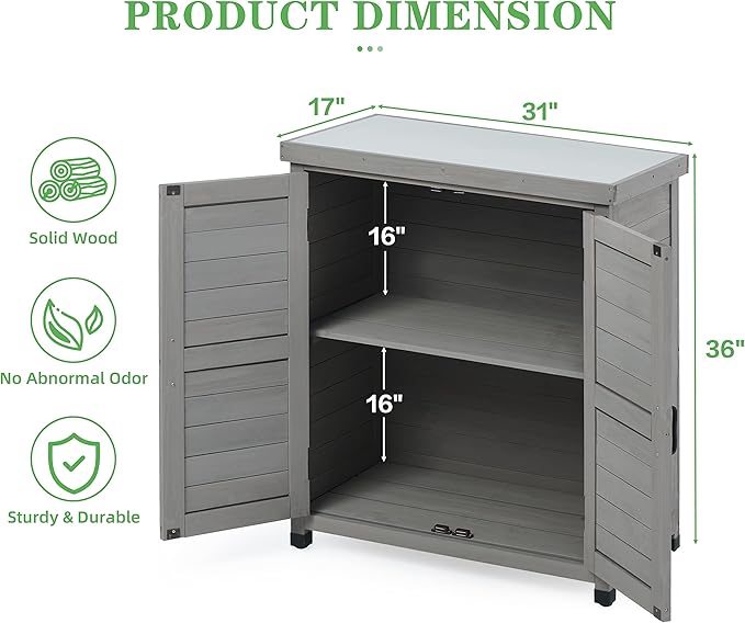 Outdoor Potting Bench with Storage Cabinet and Metal Top, Wood Workstation - Image 2