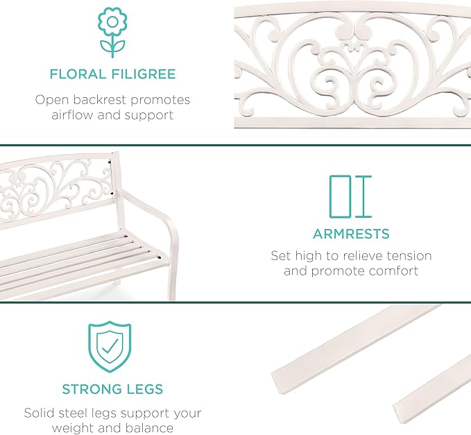 Best Choice Products Outdoor Bench Steel Garden Patio Porch Furniture - Image 6