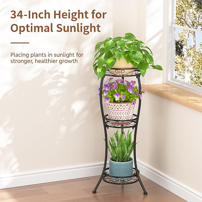 LASZOLA Black 3 Tier Tall Plant Stand - Image 2