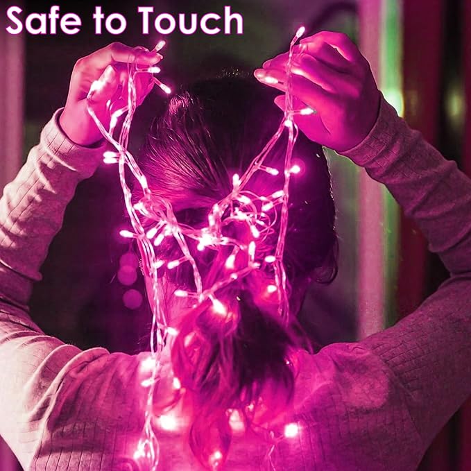 Upgraded Connectable 200 LED String Lights Indoor Outdoor, 66FT Pink Christmas - Image 6