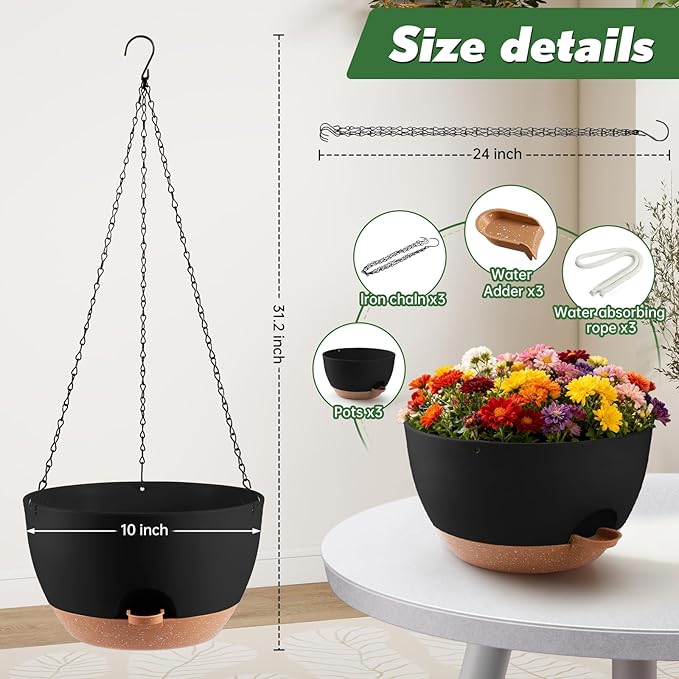 3-Piece Set of 10-Inch Hanging Planters - Image 3