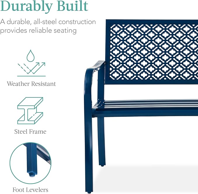 Best Choice Products Outdoor Bench 2-Person Metal Steel Benches Furniture - Image 3