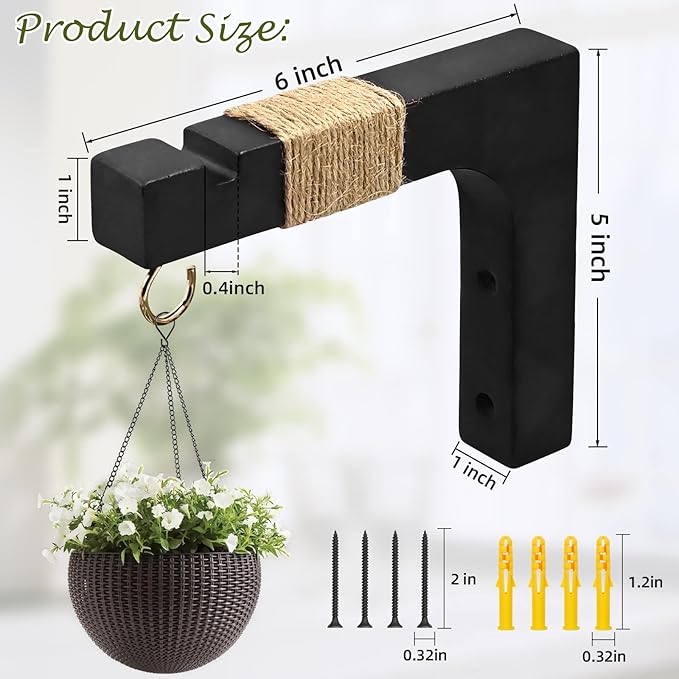 2 Pack Plant Hanger Hooks for Indoor Hanging Plants, Farmhouse Wooden Hanging - Image 3