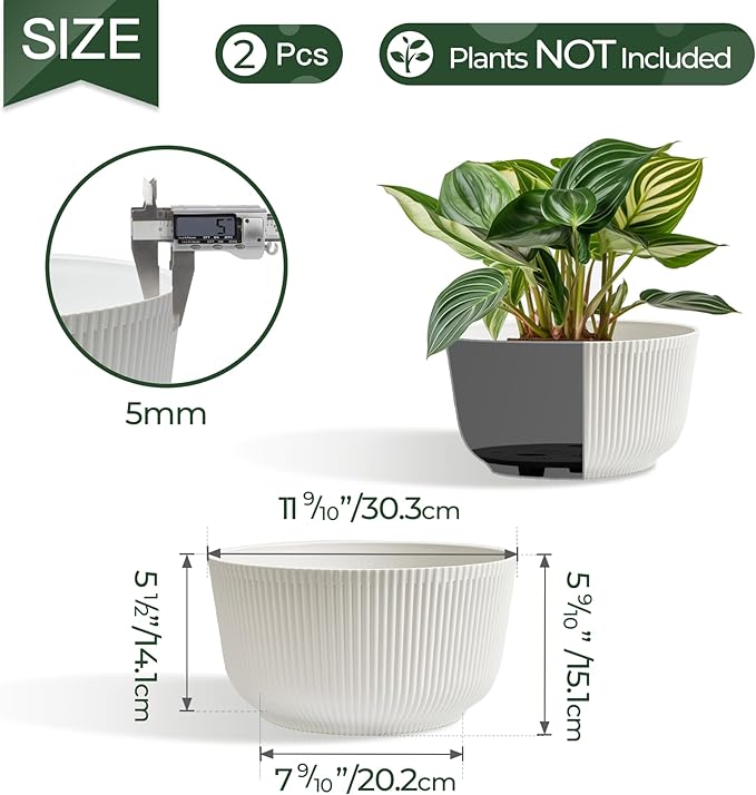 T4U 12 Inch Large Self Watering Plant Pots, Wide Self Watering Planter - Image 2