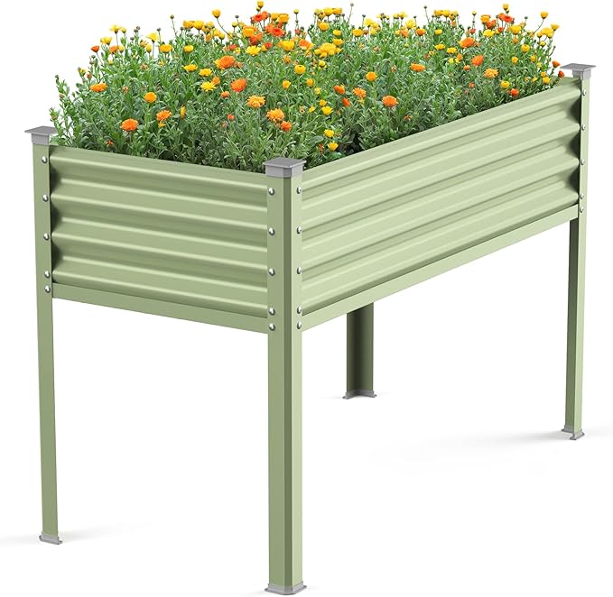 Raised Garden Bed with Legs, 48×24×32in Large Galvanized Elevated Planter Box by Winpull