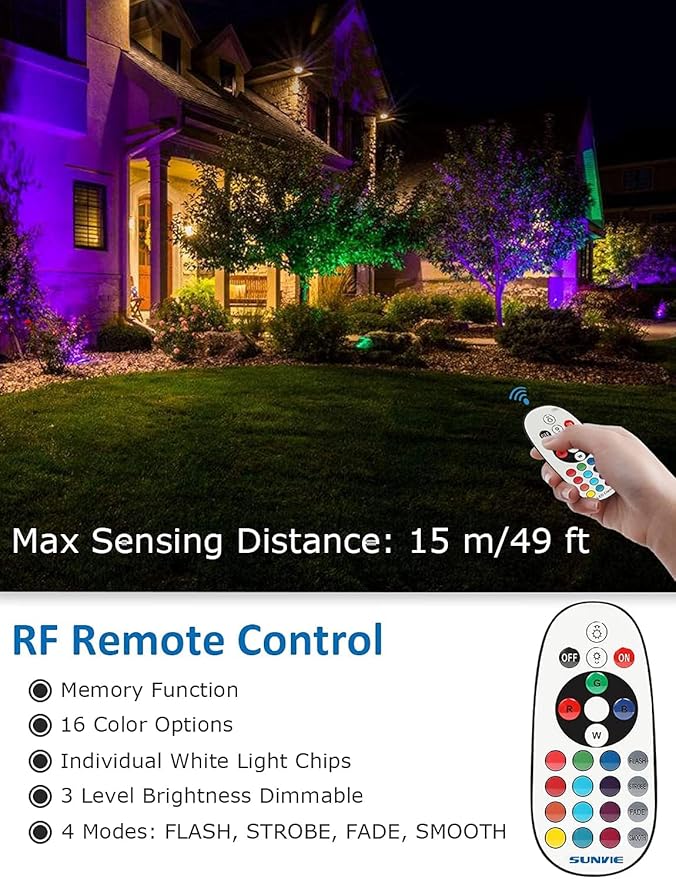 SUNVIE 12W RGB Low Voltage Color Changing Landscape Lights Remote Control - Image 5