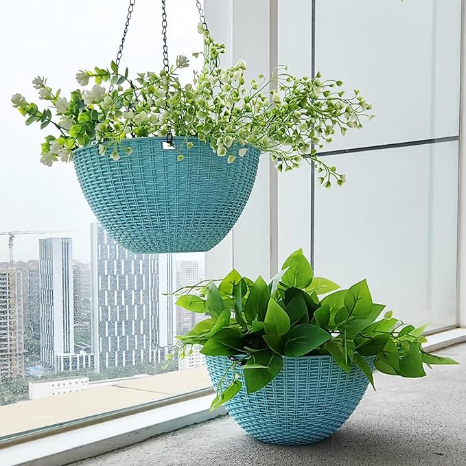 Hanging Planters for Outdoor Plants 8/10 Inch, ​4 Packs Hanging Flower Pot - Image 6