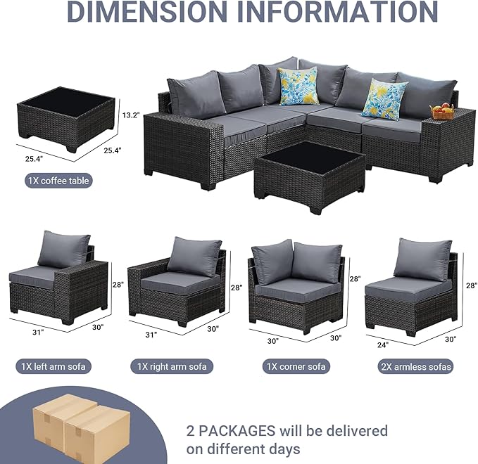 Jing's Villa 6-Piece Patio Furniture Set, All-Weather Outdoor Wicker Sectional - Image 2