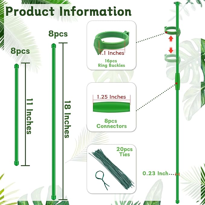 Plant Stakes, 18Inch & 11Inch Plant Support Stakes, HAINANSTRY Adjustable - Image 2