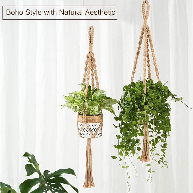 2Pcs Macrame Plant Hangers Indoor & Outdoor, Boho Hanging Planters - Image 3