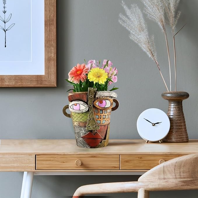 Abstract Face Planters Pots Head, Picasso Brutalist Face Flower Pot Ornaments - Image 2