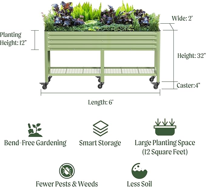 Rolling Elevated Raised Garden Bed-V Series, 1000 Lbs Weight Capacity, Outdoor - Image 2