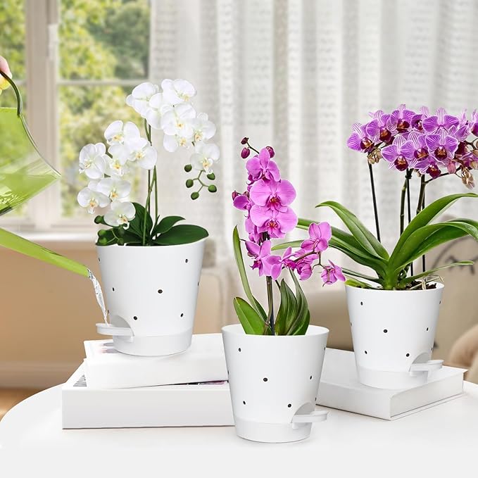 Orchid Pots with Holes, 6 Inch Self Watering Orchid Pot 2 Pack Plastic Plant - Image 6