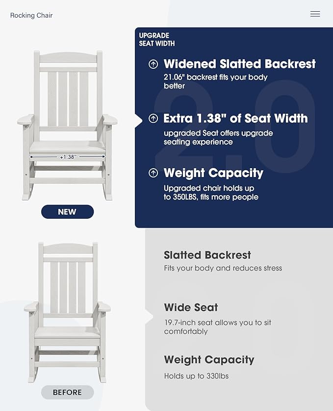 KINGYES Oversized Outdoor Rocking Chair Set of 4, High Density Polyethylene - Image 4