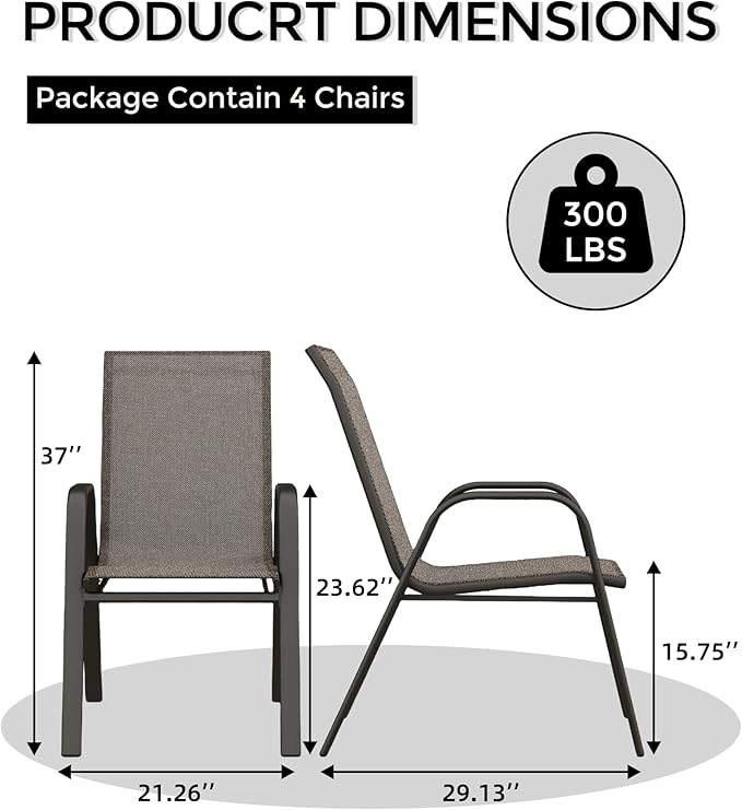 Outdoor Stackable Dining Chairs Set of 4, High-Back Patio Stacking Chairs - Image 7