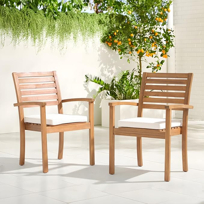 OC Orange-Casual Stackable Patio Dining Chairs Set of 2, Outdoor Acacia Wooden - Image 2
