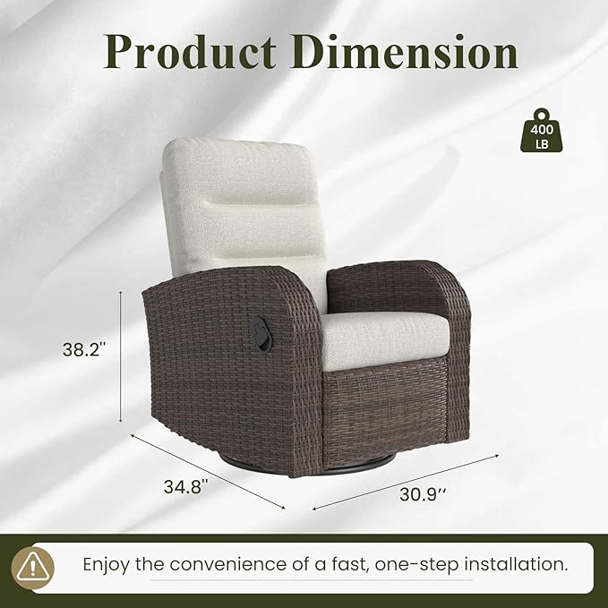 LayinSun Oversized Wicker Outdoor Swivel Glider Recliner - Image 2
