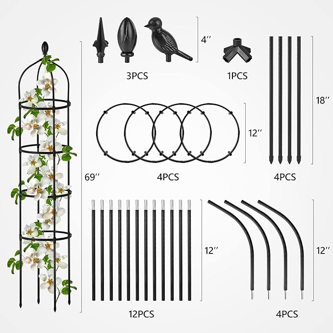 Garden Obelisk Trellis for Climbing Plants Outdoor 6 Ft Rose Bush Round Trellis - Image 6