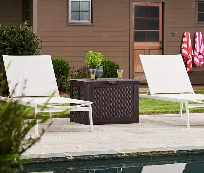 Rubbermaid Medium Resin Outdoor Storage Deck Box Weather Resistant Brown Deck - Image 12