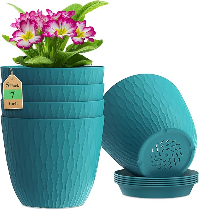 7 inch Flower Pots, 5 Pack Plant Pots by WSMKSZ