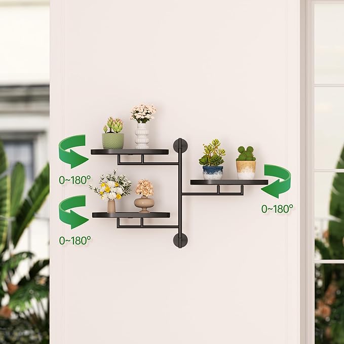 Window Sill Rotating Plant Stand Shelf Indoor Black Metal Floating Shelves - Image 7